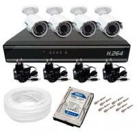 Kit CFTV 4 Canais D1, Cam 1/3 Digital 700L, HD 500GB
