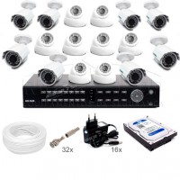 Kit CFTV 16 Canais D1, 8 Cam 1/3 Digital 700L e 8 Cam Dome Infra 1/3 Digital 600L, HD 1TB